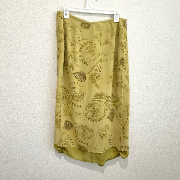 VTG Ann Taylor Women's Petite 8 100% Silk Green Floral Skirt Maxi Y2K Botanical - Picture 1 of 13